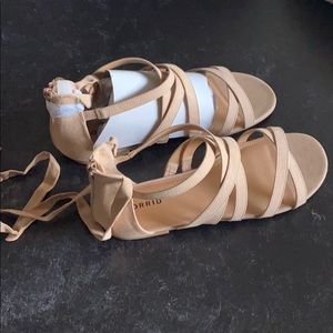 Nude Faux Suede Lace-Up Gladiator Sandals